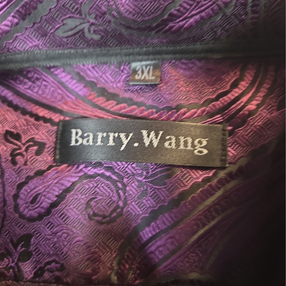 Barry Wang Mens Purple  Silk Poly Metallic Paisley L/S Button Dress Shirt 3XL - Picture 4 of 8